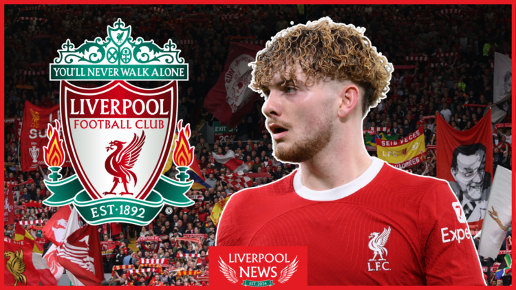 Liverpool badge and Harvey Elliott