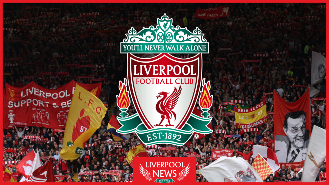 Liverpool badge and The Kop at Anfield.