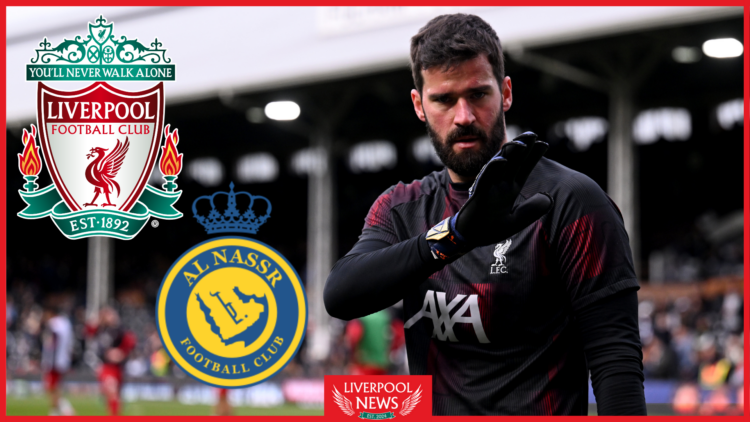 Alisson, Liverpool badge, Al-Nassr badge