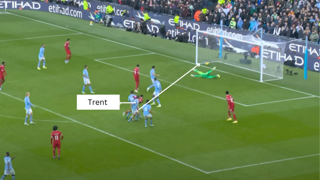 Liverpool defender Trent Alexander-Arnold scores against Manchester City