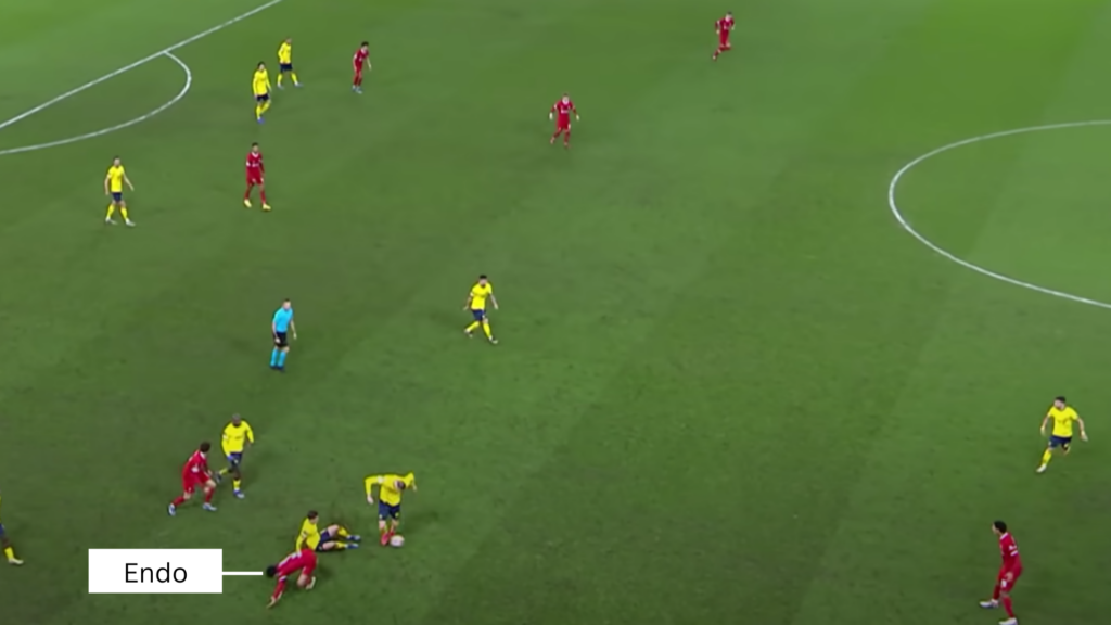 Liverpool midfielder Wataru Endo against Union SG