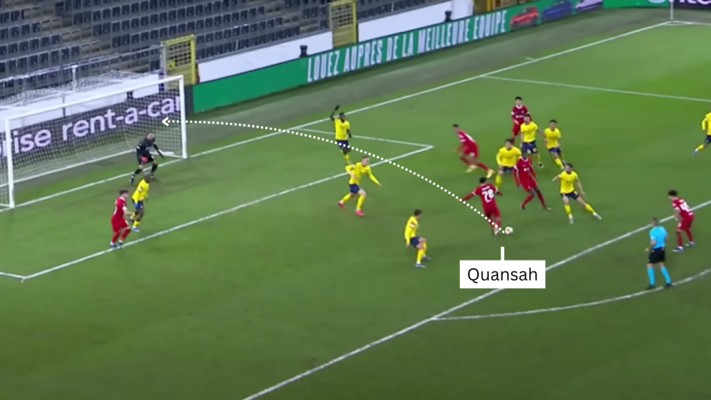 Liverpool defender Jarell Quansah vs Union SG