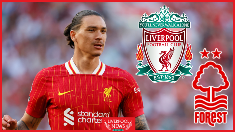 Darwin Nunez, Liverpool badge, Nottingham Forest badge