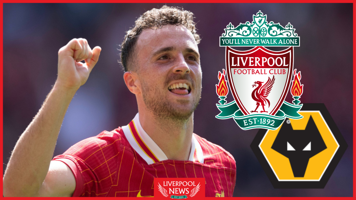 Diogo Jota, Liverpool badge, Wolves badge