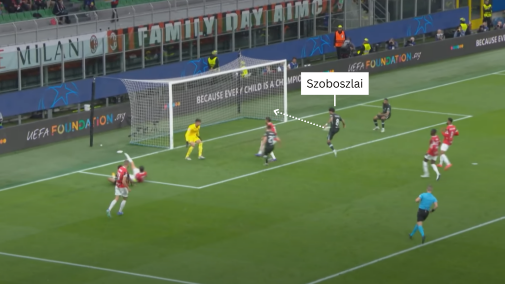 Liverpool midfielder Dominik Szoboszlai scores against AC Milan
