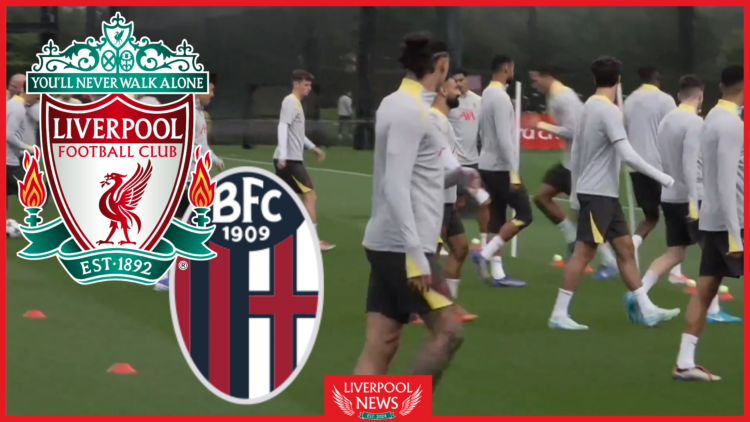 Sky Sports footage, Liverpool badge, Bologna badge