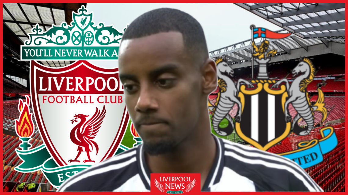 Alexander Isak, Liverpool badge, Newcastle United badge