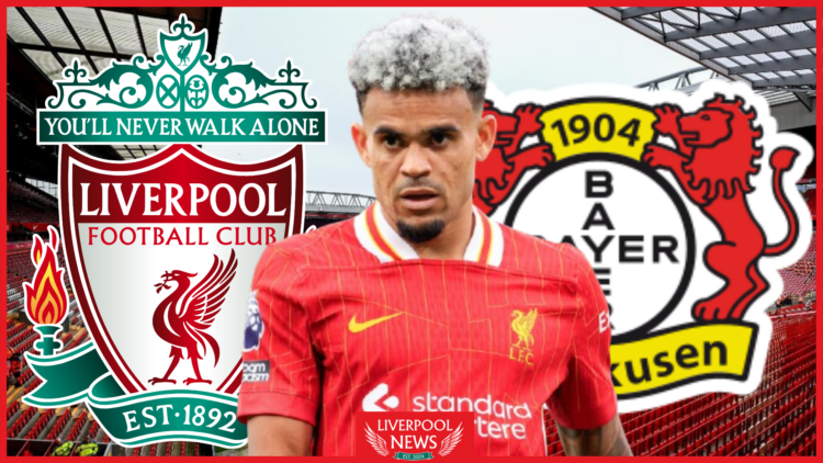 Luis Diaz, Liverpool badge, Bayer Leverkusen badge