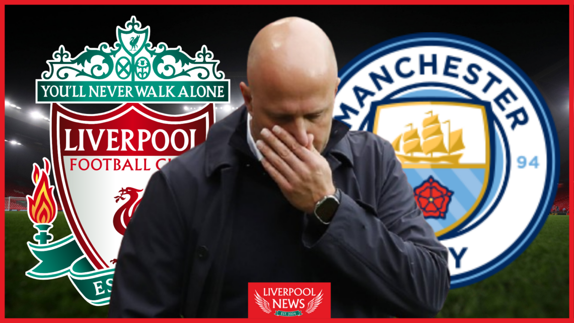 Arne Slot, Liverpool badge, Manchester City badge