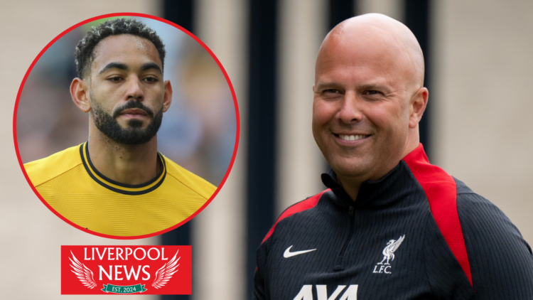 Picture of Liverpool manager Arne Slot and Matehus Cunha.
