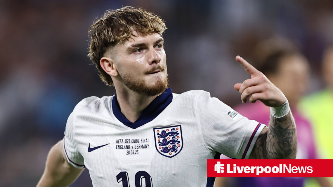 Liverpool midfielder Harvey Elliott celebrates.