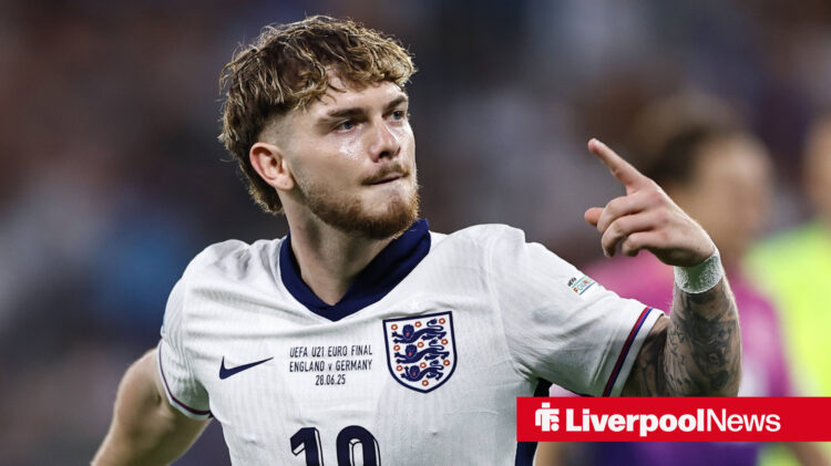 Liverpool midfielder Harvey Elliott celebrates.