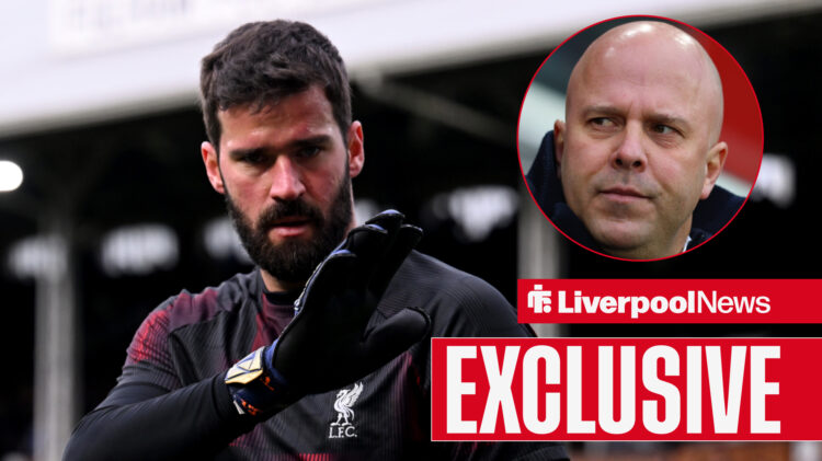 Liverpool goalkeeper Alisson and Arne Slot