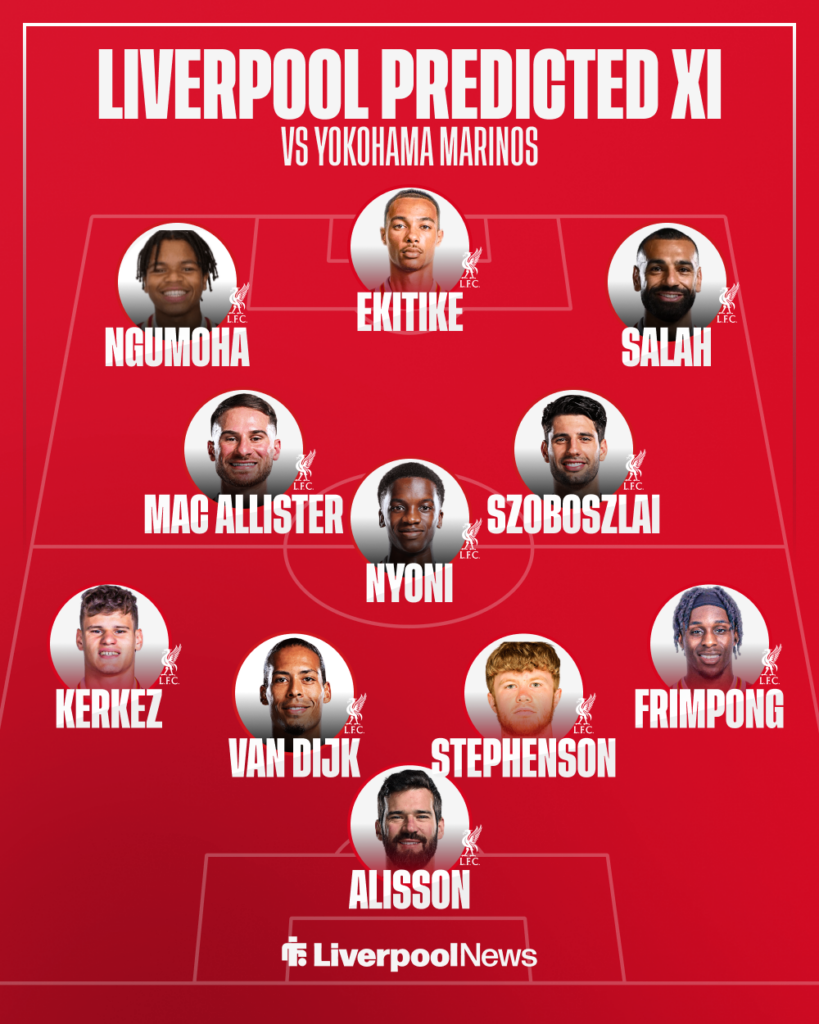 Liverpool predicted XI v Yokohama Marinos.