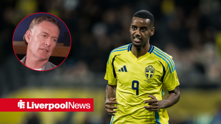 Chris Sutton in a circular inset, Alexander Isak in action for Sweden