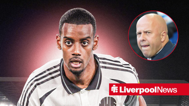 Newcastle United striker Alexander Isak, with Liverpool manager Arne Slot insert