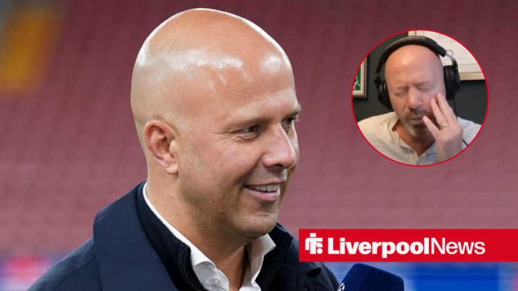 Arne Slot smiling with Alan Shearer looking impressed inset.