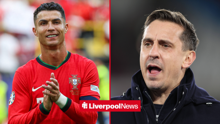 Cristiano Ronaldo and Gary Neville in split image