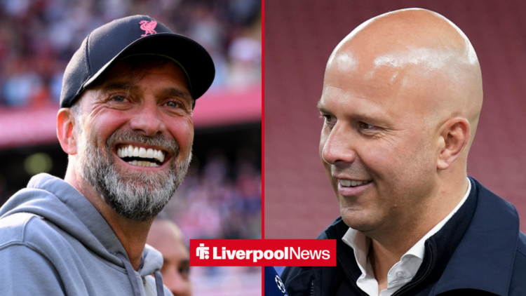 Former Liverpool boss Jurgen Klopp alongside Arne Slot