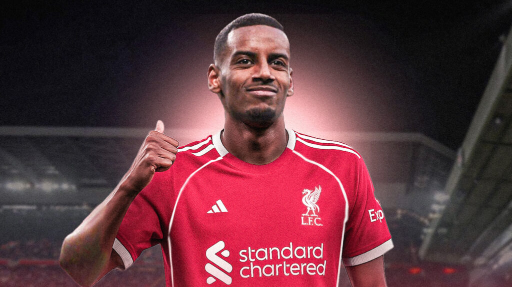 Liverpool target Alexander Isak in their red shirt.