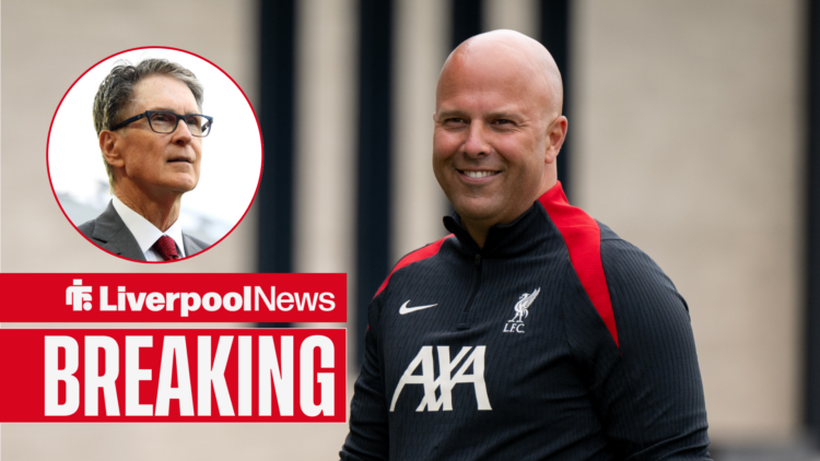 Breaking News as Liverpool manager Arne Slot smiles at John Henry.