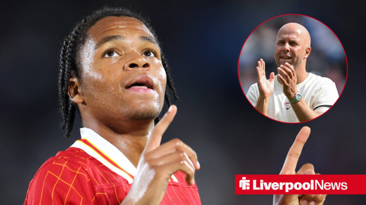 Liverpool manager Arne Slot applauds youngster Rio Ngumoha.