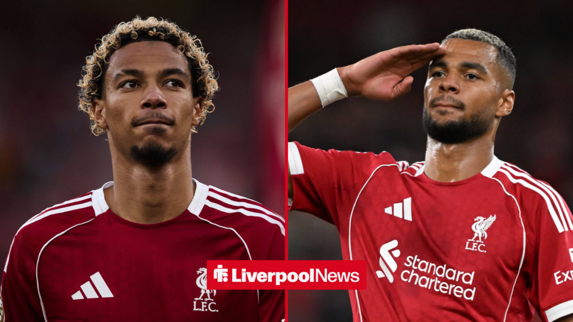 Hugo Ekitike in side-by-side image in Liverpool home shirts
