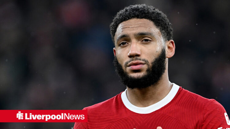 Liverpool defedner Joe Gomez gazes into the distance.