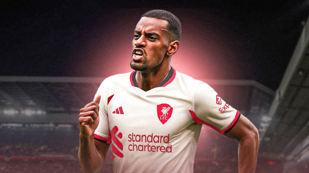 Liverpool transfer target Alexander Isak celebrates a goal.