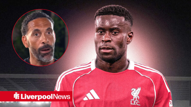 Crystal Palace defender Marc Guehi in Liverpool kit and Rio Ferdinand in circular inset