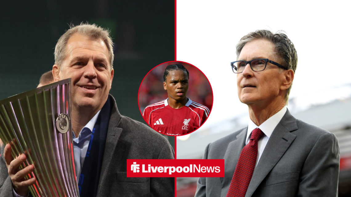 Liverpool owner John Henry and Chelsea owner Todd Boehly, Rio Ngumoha in inlet.