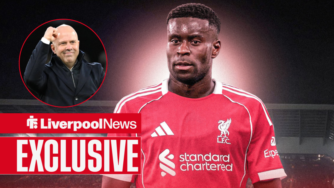Marc Guehi in a Liverpool shirt, Arne Slot in inset.