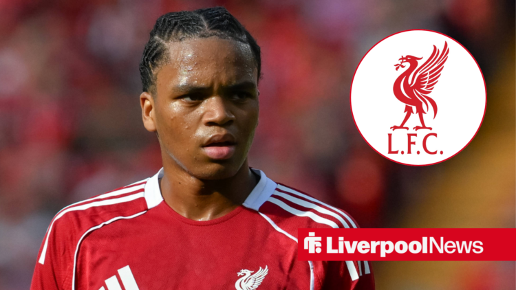 An image of Rio Ngumoha playing for Liverpool, next to a circular inset including the Liverpool badge