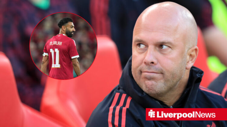 An image of Liverpool's Arne Slot and Mohamed Salah