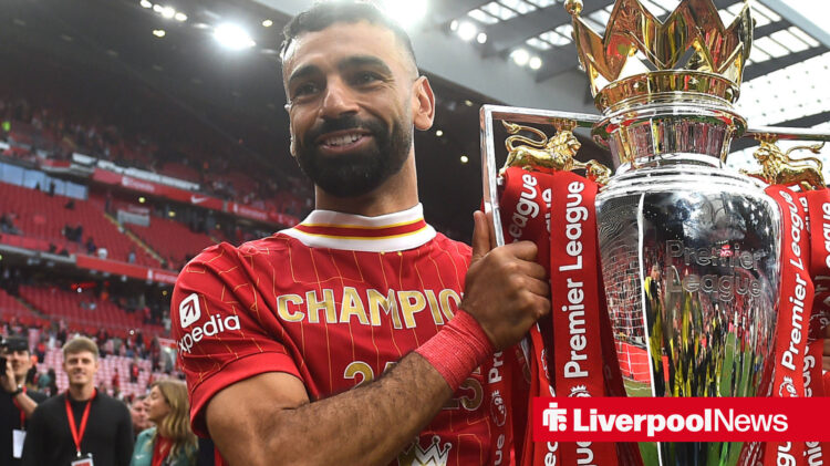 Mohamed Salah lifting the Premier League trophy