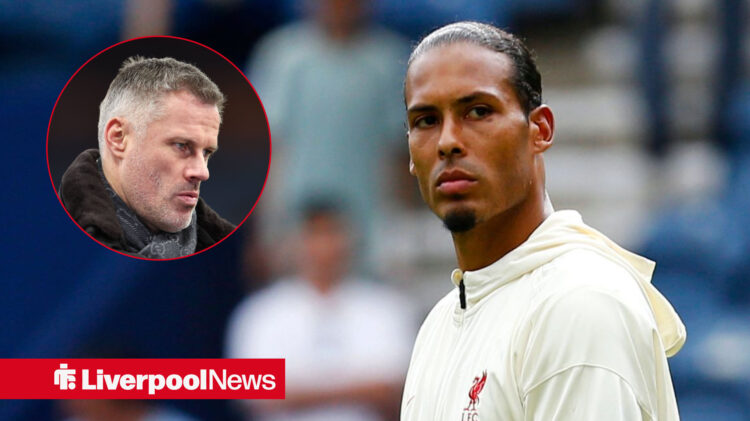 An image of Liverpool defender Virgil van Dijk with Jamie Carragher in a circular inset