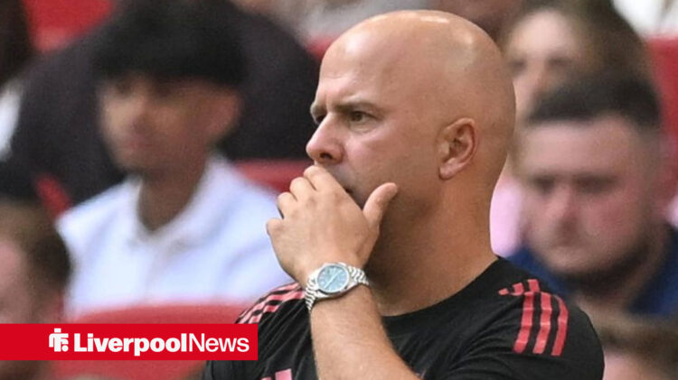 Arne Slot watches on at Wembley
