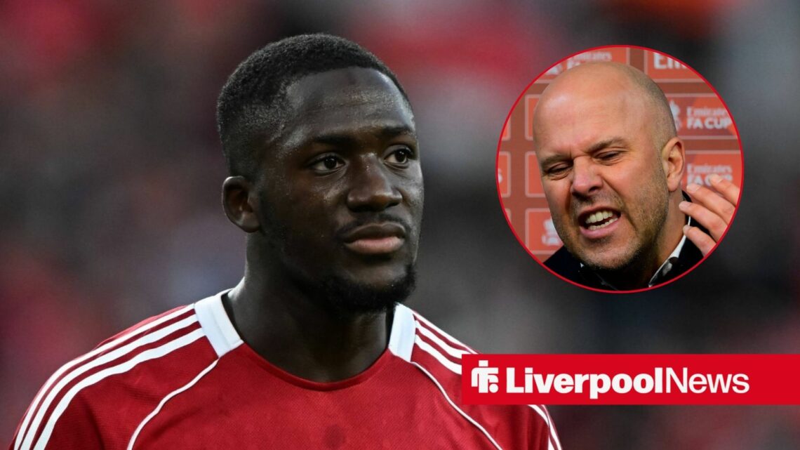 Liverpool defender Ibrahima Konate with Arne Slot inset