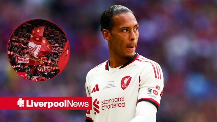 Liverpool defender Virgil van Dijk with Liverpool fans inset