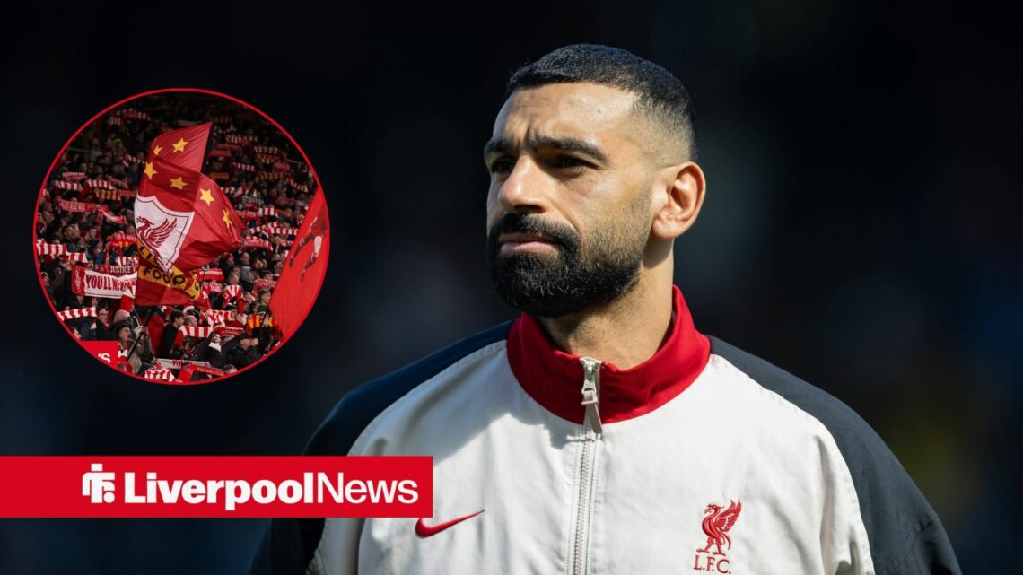 Liverpool winger Mohamed Salah with Anfield inset