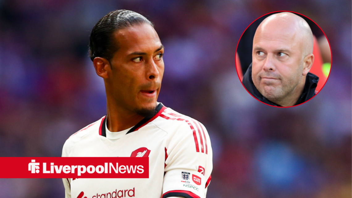 Liverpool defender Virgil van Dijk during the community shield, with Arne Slot inset