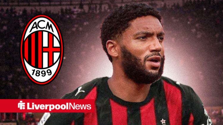 Liverpool defender Joe Gomez edited in AC Milan shirt with AC Milan insert