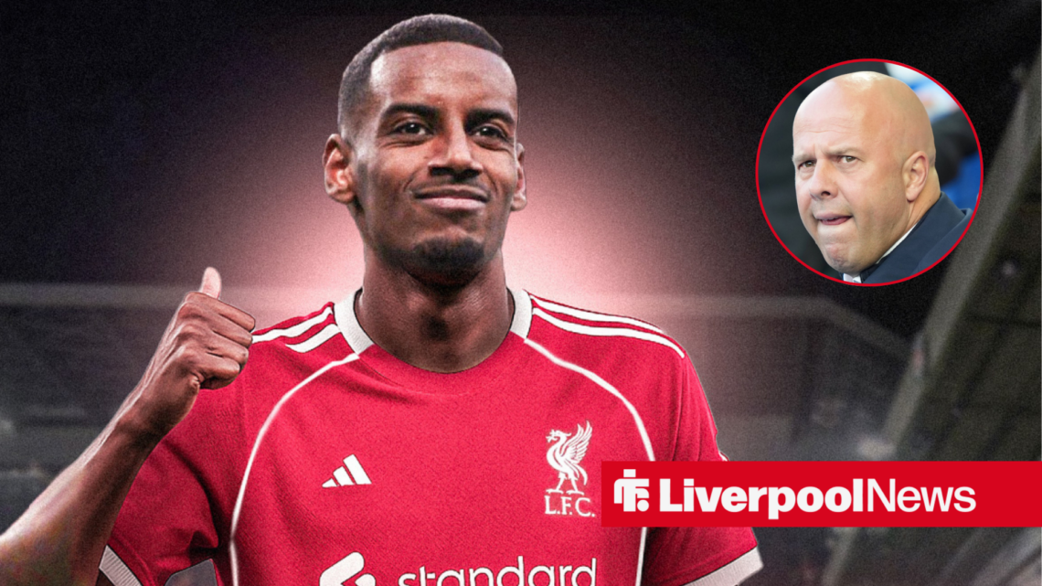 Alexander Isak alongside a circle inset of Arne Slot