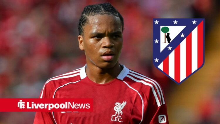 Liverpool winger Rio Ngumoha with Atletico Madrid inset