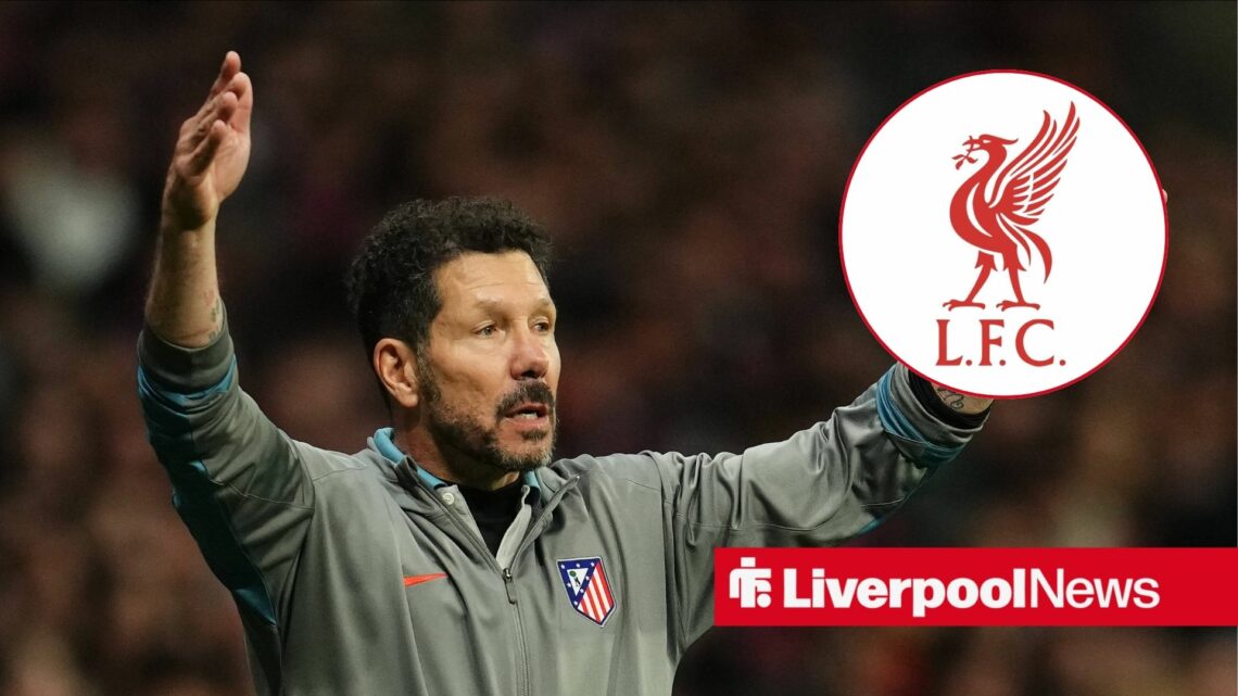 Atletico Madrid manager Diego Simeone with the Liverpool badge inset