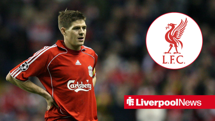 Steven Gerrard alongside the Liverpool badge