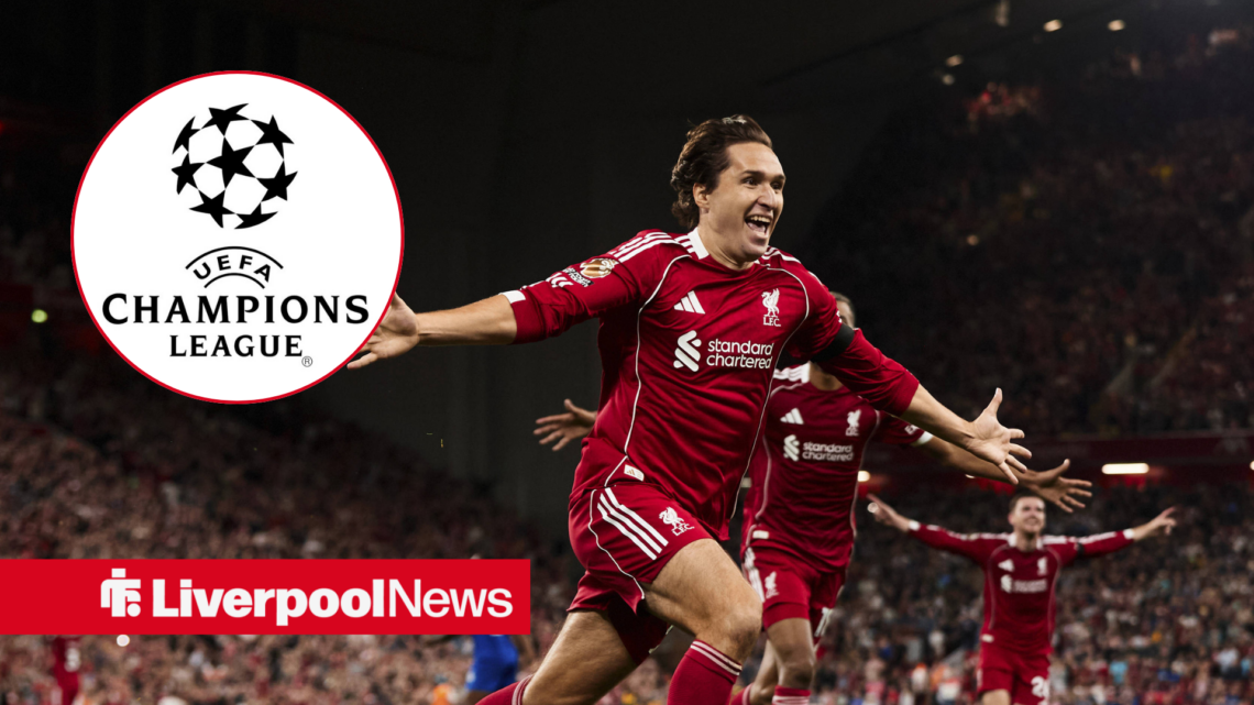 Federico Chiesa celebrating with the Champions League badge inset.