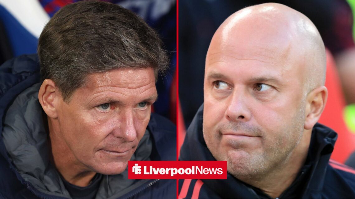 Crystal Palace manager Oliver Glasner with Liverpool manager Arne Slot