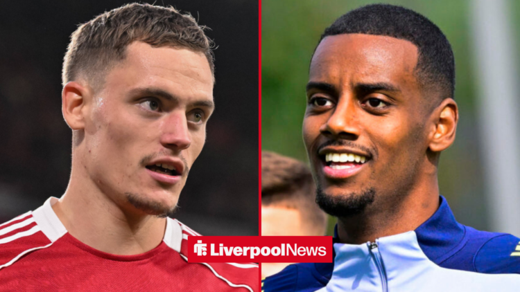 Liverpool midfielder Florian Wirtz and Liverpool striker Alexander Isak smiling