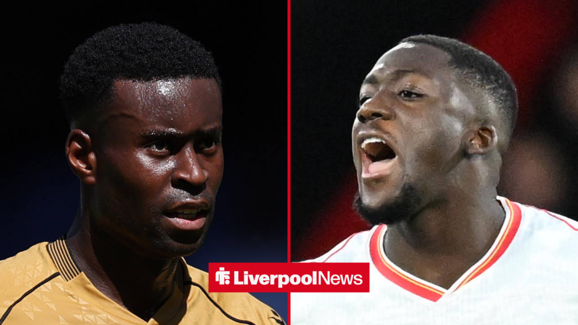 Crystal Palace defender Marc Guehi and Liverpool defender Ibrahima Konate shouting